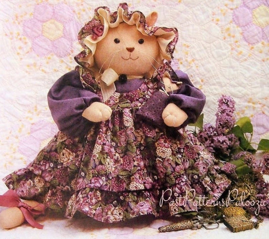 Vintage Sewing Pattern 13" Country Rose Mother Cat & Itty Bitty Kitten Soft Sculpture Dolls PDF Instant Digital Download Soft Toys