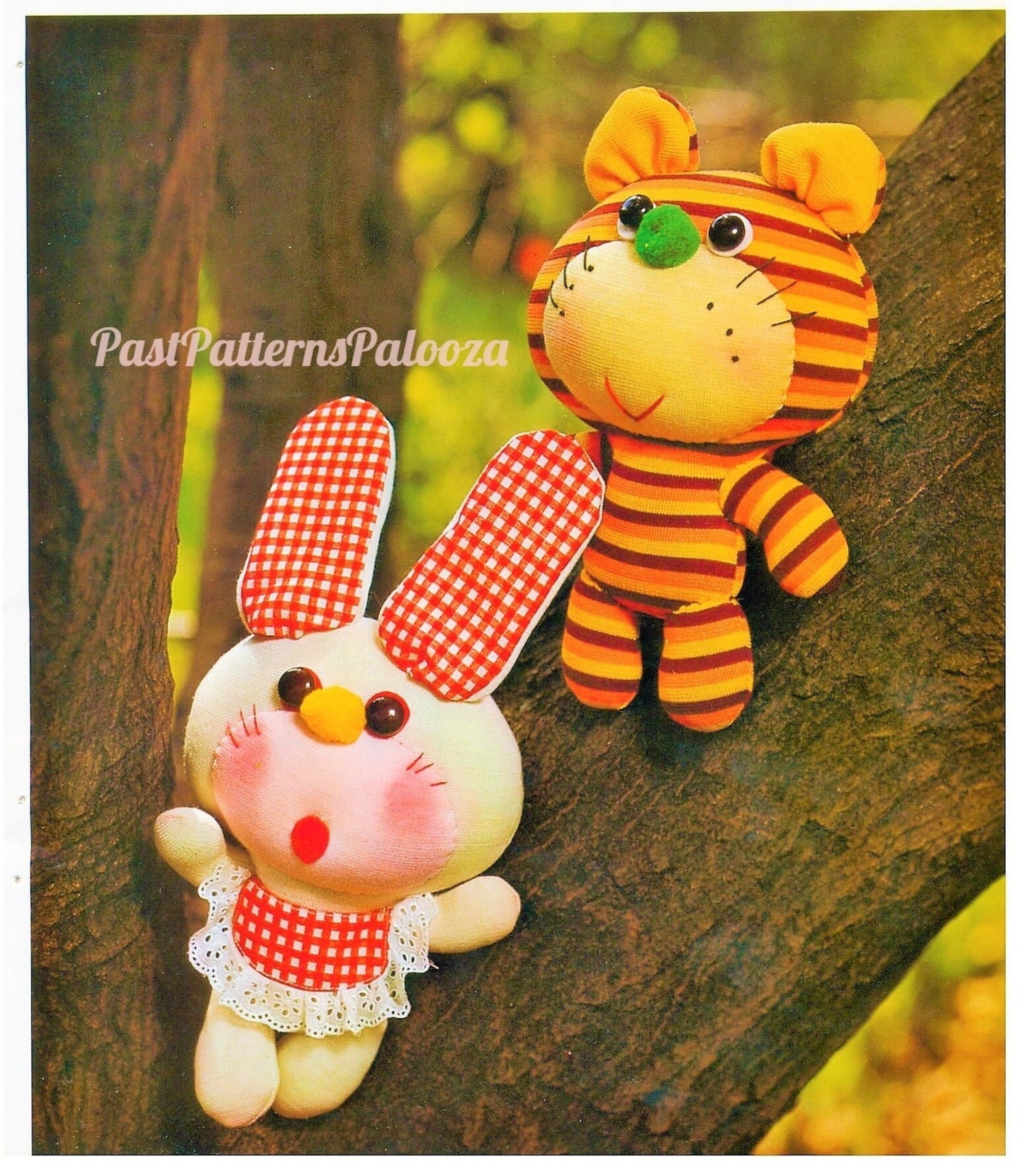 Vintage Sewing Pattern Bunny Rabbit and Tiger Soft Fabric Toy Dolls PDF Instant Digital Download Cute Retro Stuffed Animals