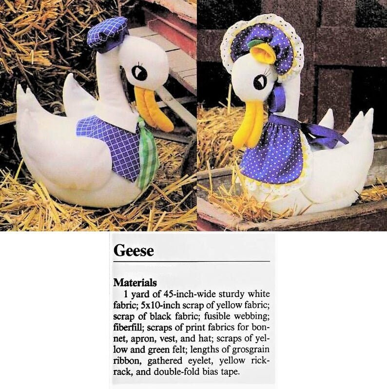 Vintage Sewing Pattern 14" Country Easter Goose Couple Soft Sculpture Dolls PDF Instant Digital Download Boy Girl Goose Gander Geese Toys