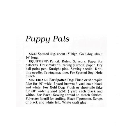 Vintage Sewing Pattern 16" Retro Puppy Dog Pals Soft Toy Dolls Plush Faux Fur Fabric PDF Instant Digital Download Stuffed Pet Dogs 2 Designs