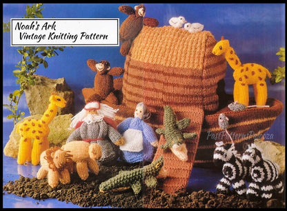 Vintage Knitting Pattern Knit Noahs Ark Amigurumi Dolls & Animals PDF Instant Digital Download Animal Soft Toys Ark Playset 10 Ply
