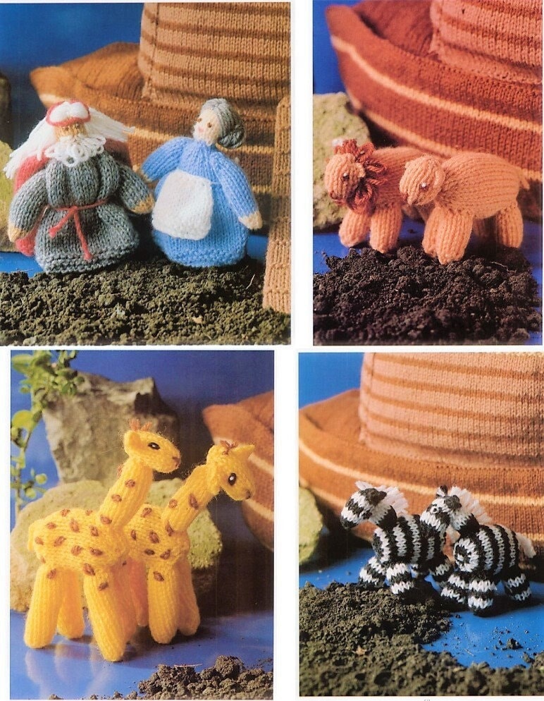 Vintage Knitting Pattern Knit Noahs Ark Amigurumi Dolls & Animals PDF Instant Digital Download Animal Soft Toys Ark Playset 10 Ply