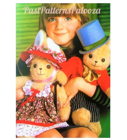 Vintage Sewing Pattern 18" Mr and Mrs Bunny Rabbit Soft Dolls Plush Faux Fur Fabric PDF Instant Digital Download Stuffed Soft Toys