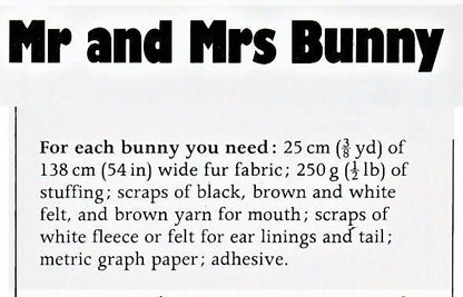 Vintage Sewing Pattern 18" Mr and Mrs Bunny Rabbit Soft Dolls Plush Faux Fur Fabric PDF Instant Digital Download Stuffed Soft Toys