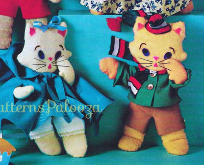 Vintage Sewing Pattern 16" Three Little Kittens Soft Fleece Toy Dolls PDF Instant Digital Download Kitty Cats To Sew Nursery Rhyme Plushies