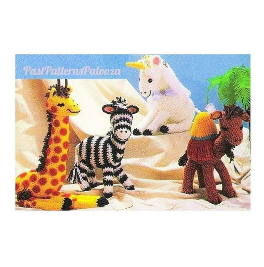 Vintage Crochet Pattern Animal Amigurumi Soft Toy Dolls PDF Instant Digital Download Plush Stuffed Camel Unicorn Zebra Giraffe 10 Ply