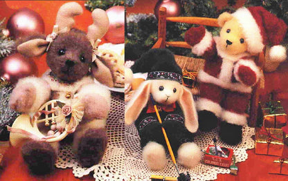 Vintage Sewing Pattern 12" Plush Felt Christmas Animal Dolls PDF Instant Digital Download Sewn Reindeer Bunny Elf Santa Bear Soft Toys