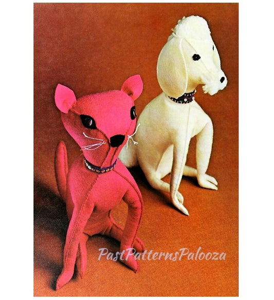 Vintage Sewing Pattern 12" Poodle Puppy Dog Kitty Cat Soft Sculpture Plush Dolls PDF Instant Digital Download Soft Toy Pets