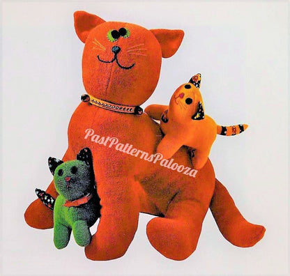 Vintage Sewing Pattern Kitty Cat Family Ginger Joe Calico Carrie Triplet Sock Kittens Soft Fabric Toy Dolls PDF Instant Digital Download