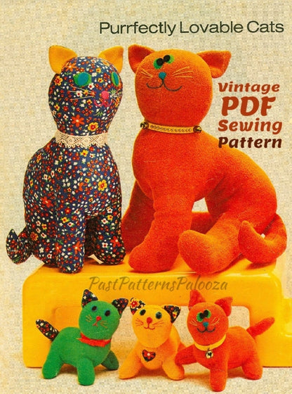 Vintage Sewing Pattern Kitty Cat Family Ginger Joe Calico Carrie Triplet Sock Kittens Soft Fabric Toy Dolls PDF Instant Digital Download