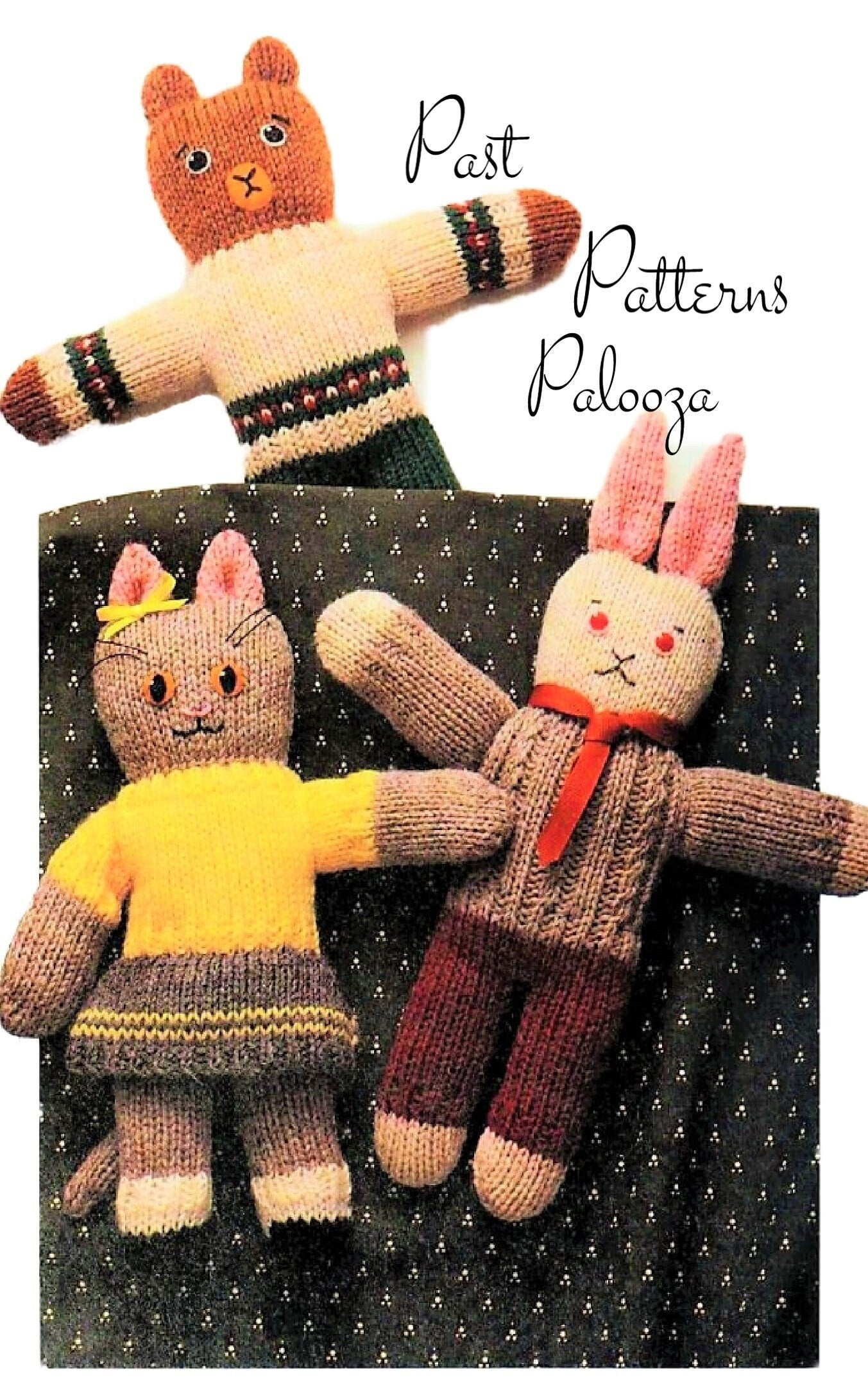 Vintage Knitting Pattern 10" Well Dressed Animal Soft Toy Dolls PDF Instant Digital Download Teddy Bear Bunny Rabbit Kitty Cat 5 Ply