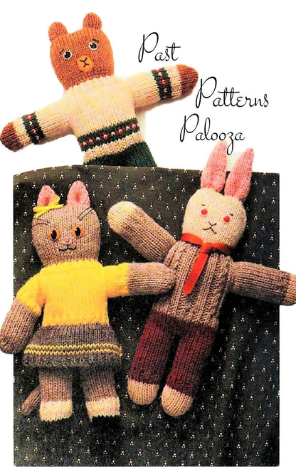 Vintage Knitting Pattern 10" Well Dressed Animal Soft Toy Dolls PDF Instant Digital Download Teddy Bear Bunny Rabbit Kitty Cat 5 Ply