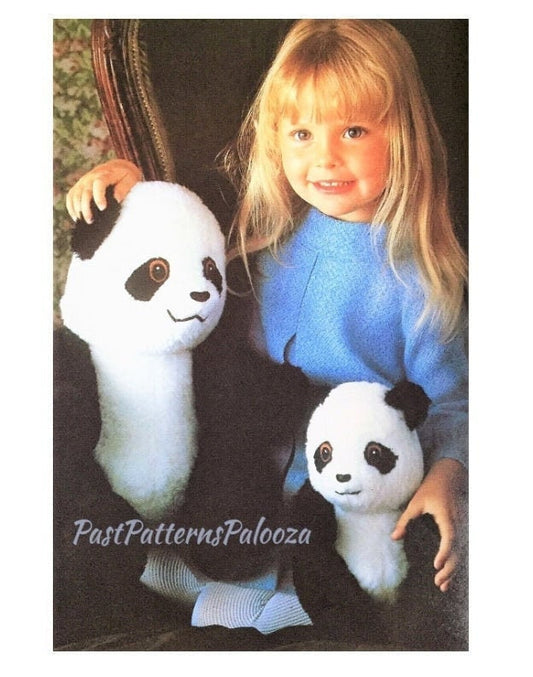 Vintage Sewing Pattern 13" 8" Panda Bears Soft Toy Dolls Plush Faux Fur Fabric Mama and Baby PDF Instant Digital Download Stuffed Animals