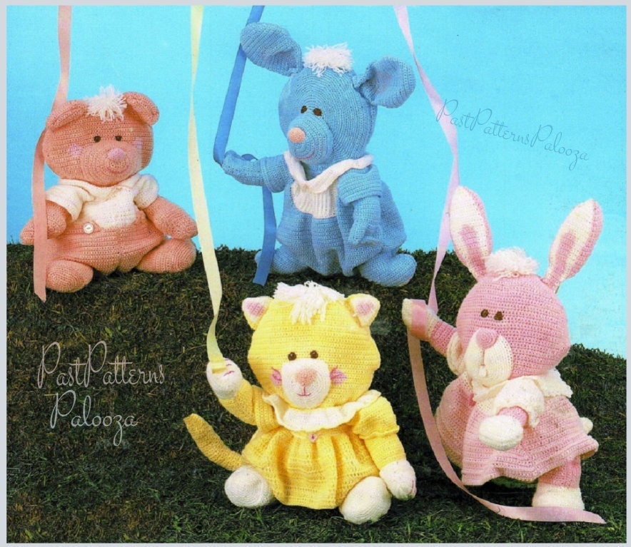 Vintage Crochet Pattern The Puffalumps Bunny Puppy Kitten Bear Amigurumi Dolls PDF Instant Digital Download Retro 1980s Soft Toys 3 Ply