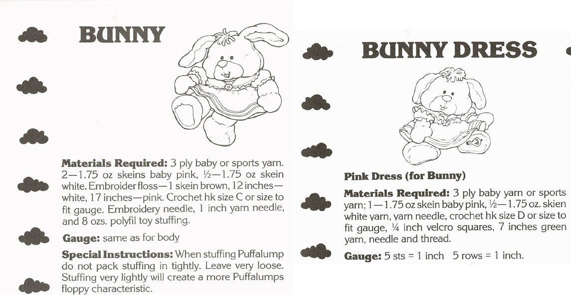 Vintage Crochet Pattern The Puffalumps Bunny Puppy Kitten Bear Amigurumi Dolls PDF Instant Digital Download Retro 1980s Soft Toys 3 Ply
