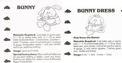 Vintage Crochet Pattern The Puffalumps Bunny Puppy Kitten Bear Amigurumi Dolls PDF Instant Digital Download Retro 1980s Soft Toys 3 Ply