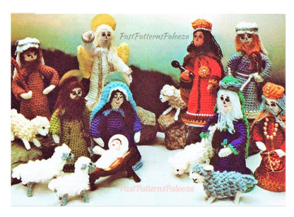 Vintage Crochet Pattern 7" Christmas Nativity Set Soft Creche Amigurumi Dolls PDF Instant Digital Download 8 Figures Loopy Lambs 10 Ply