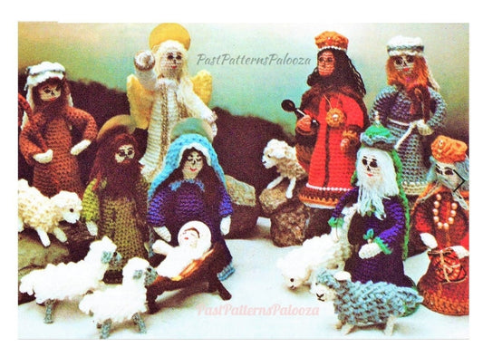 Vintage Crochet Pattern 7" Christmas Nativity Set Soft Creche Amigurumi Dolls PDF Instant Digital Download 8 Figures Loopy Lambs 10 Ply