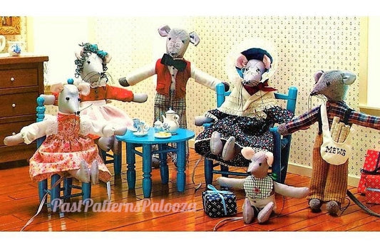 Vintage Sewing Pattern 6-12" Fabric Country Mouse Family Soft Sculpture Toy Dolls PDF Instant Digital Download Plush Sewn Mice