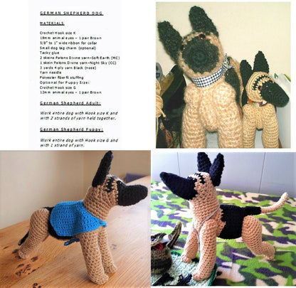 Vintage Crochet Pattern German Shepherd Dog Soft Toy Dolls Adult and Puppy PDF Instant Digital Download Purebred Plushie Amigurumi 12 Ply