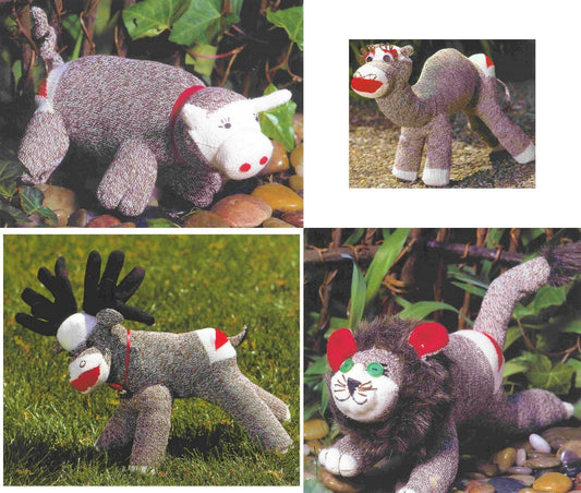 Vintage Sewing Pattern Classic Sock Monkey Animal Dolls To Sew PDF Instant Digital Download 16 Soft Toy Unique Critter Designs
