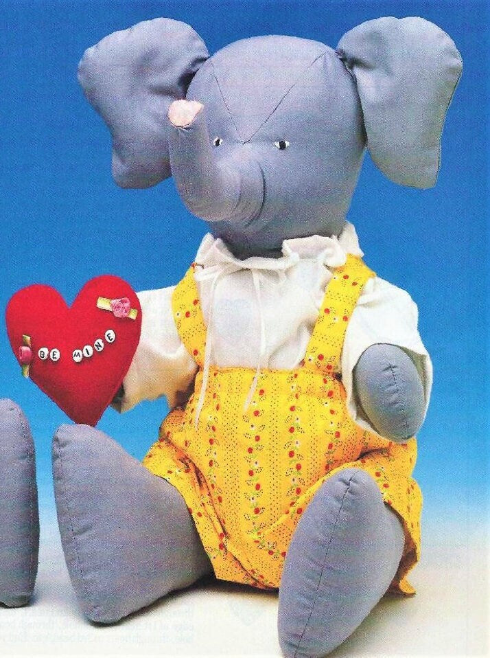 Vintage Sewing Pattern 18" Fabric Boy Girl Stuffed Elephant Dolls and Clothing Soft Toys PDF Instant Digital Download Buttoned Joints