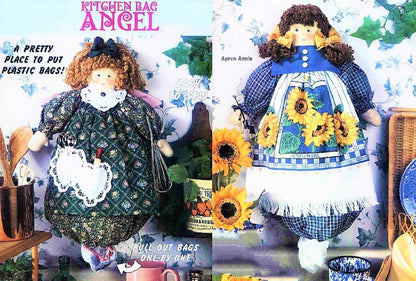 Vintage Sewing Pattern Kitchen Angel Apron Annie Dolls Bag Holders PDF Instant Digital Download Pretty Plush Fabric Plastic Bag Catchers
