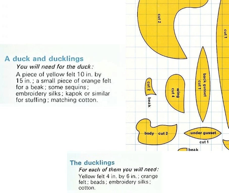 Vintage Sewing Pattern Groovy Mod Felt Duck Family Mama & Ducklings Soft Sculpture Plush Toy Dolls PDF Instant Digital Download