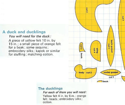 Vintage Sewing Pattern Groovy Mod Felt Duck Family Mama & Ducklings Soft Sculpture Plush Toy Dolls PDF Instant Digital Download