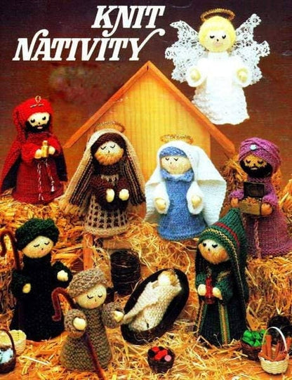 Vintage Knitting Pattern 6" Knit Christmas Nativity Soft Amigurumi Dolls PDF Instant Digital Download Nine Figures 4 Ply