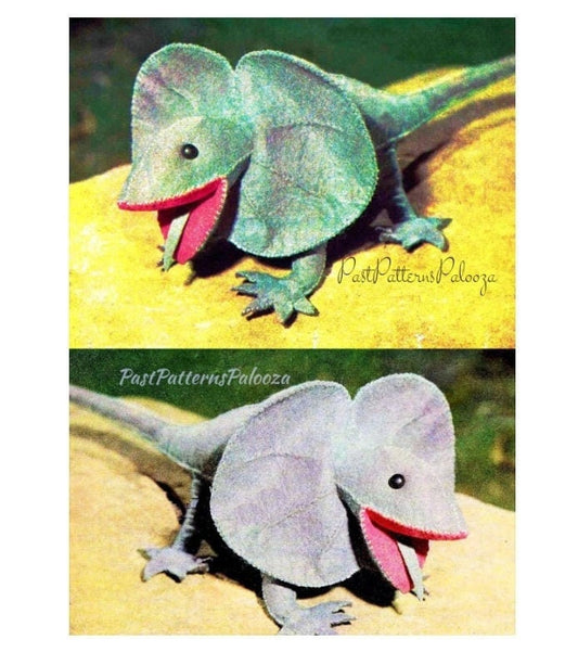 Vintage Sewing Pattern 17" Frilled Neck Lizard Felt Fabric Soft Sculpture Toy Doll PDF Instant Digital Download Sewn Australian Reptile