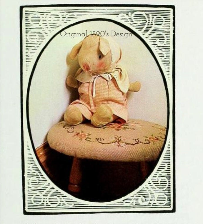 Vintage Sewing Pattern 30" Miss Lillian Pig Soft Toy Doll Cotton Fabric PDF Instant Digital Download Victorian Era Country Pig