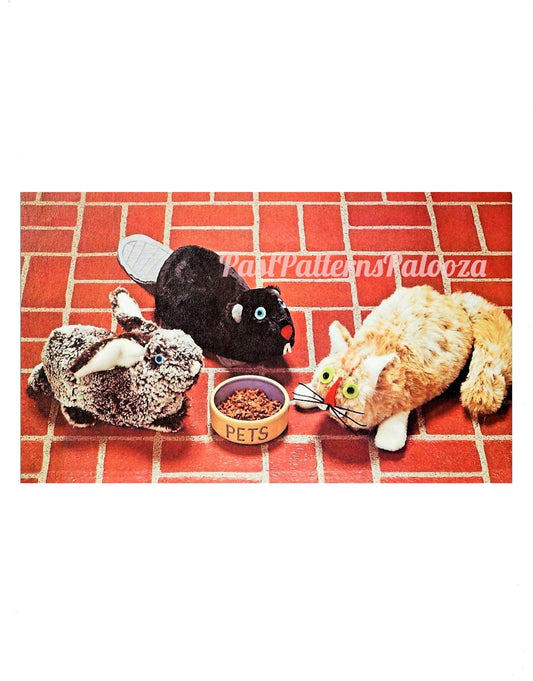 Vintage Sewing Pattern 12" Bean Bag Animals Bunny Beaver Cat Soft Toy Doll Fake Fur Fabric Beanies PDF Instant Digital Download Sewn Beanbag
