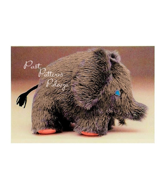 Vintage Sewing Pattern 12" Furry Elephant Baby Woolly Mammoth Soft Toy Doll Faux Fake Fur PDF Instant Digital Download Stuffed Animal