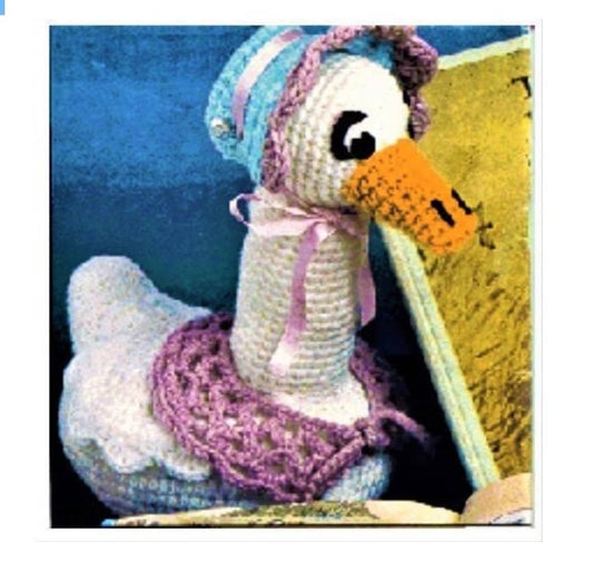 Vintage Crochet Pattern Mother Goose with Bonnet Soft Toy Doll PDF Instant Digital Download Plush Easter Goose Bird Amigurumi 4 Ply