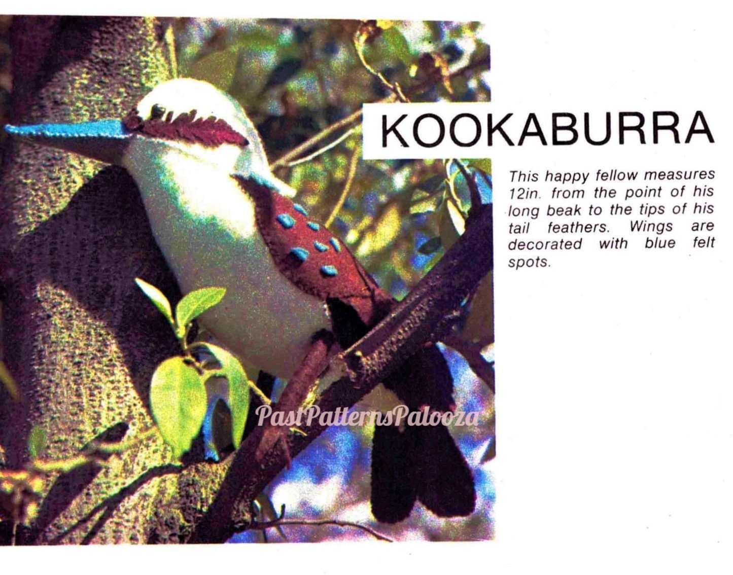 Vintage Sewing Pattern 12" Kookaburra Bird Felt Fabric Soft Sculpture Toy Doll PDF Instant Digital Download Sewn Plush Australian Animal