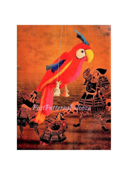 Vintage Sewing Pattern 24" Macaw Parrot Faux Fur Fabric Soft Sculpture Plush Toy PDF Instant Digital Download Tropical Bird Doll on Perch