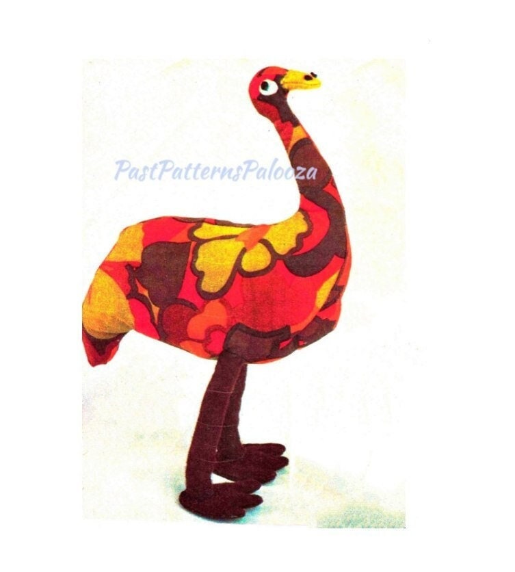 Vintage Sewing Pattern 14" Mod Emu Bird Soft Toy Doll Cotton Print Fabric PDF Instant Digital Download Sewn Funky Australian Animal