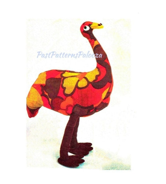 Vintage Sewing Pattern 14" Mod Emu Bird Soft Toy Doll Cotton Print Fabric PDF Instant Digital Download Sewn Funky Australian Animal