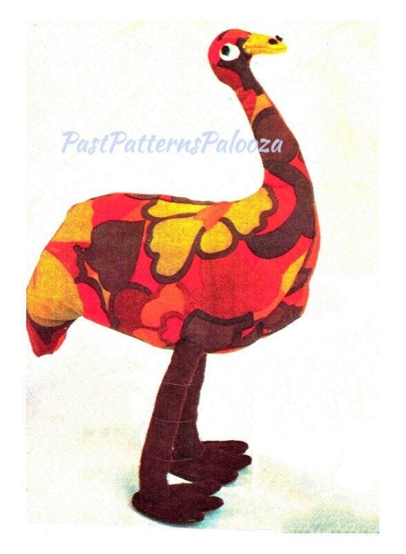 Vintage Sewing Pattern 14" Mod Emu Bird Soft Toy Doll Cotton Print Fabric PDF Instant Digital Download Sewn Funky Australian Animal