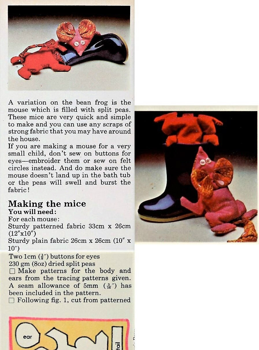 Vintage Sewing Pattern 9" Bean Bag Mouse Fabric Mice Doll Beanies PDF Instant Digital Download Sewn Beanbag Animal Soft Toys