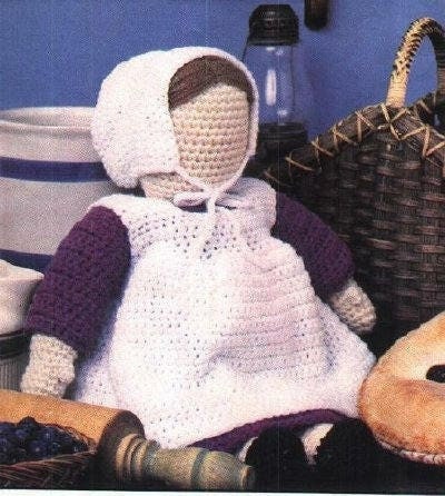 Vintage Crochet Pattern 18" Amish Doll PDF Instant Download Amigurumi Faceless Soft Doll Quaker Mennonite Waldorf Retro 1980s Design