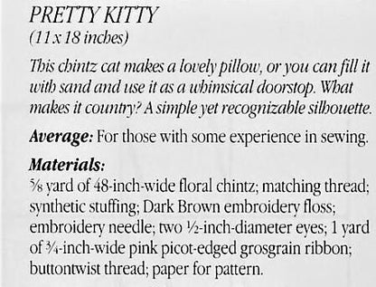 Vintage Sewing Pattern 18" Pretty Kitty Floral Chintz Fabric Cat Toy Pillow Doll PDF Instant Digital Download Sewn Soft Country Cat