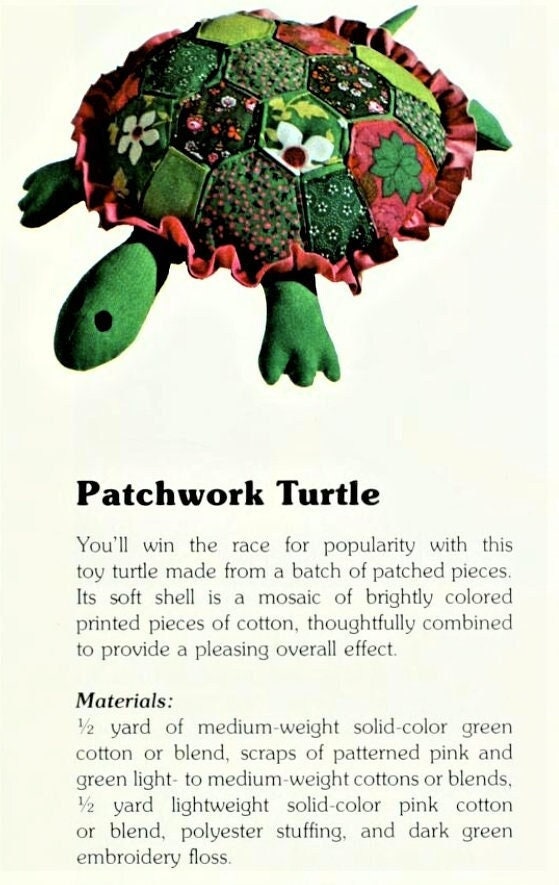 Vintage Sewing Pattern 20" Mosaic Patchwork Fabric Turtle Tortoise Soft Sculpture Doll PDF Instant Digital Download Stuffed Soft Toy