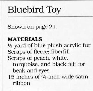 Vintage Sewing Pattern 7" Bluebird Bird Plush Fabric Soft Toy Doll PDF Instant Digital Download Stuffed Soft Sculpture Blue Bird Plushie