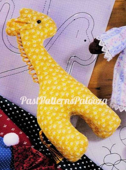 Vintage Sewing Pattern 9" Calico Plaid Fabric Giraffe Soft Sculpture Toy Doll PDF Instant Digital Download Cute Plush Zoo Safari Animal