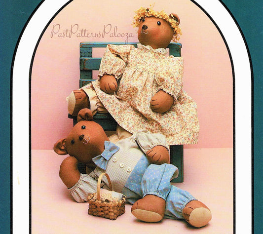 Vintage Sewing Pattern 18" Cute Fabric Teddy Bears Soft Toy Couple PDF Instant Digital Download Soft Stuffed Non Jointed Boy Girl Bears