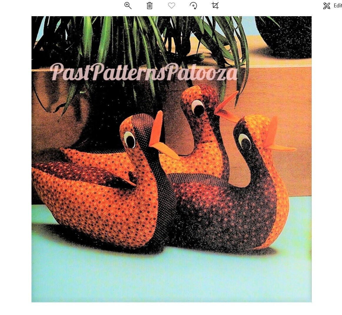 Vintage Sewing Pattern 10" Calico Print Duck Soft Sculpture Doll PDF Instant Digital Download Stuffed Ducky Toys
