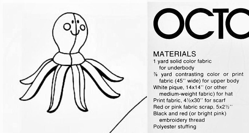 Vintage Sewing Pattern 27" Giant Calico Octopus Soft Toy Doll PDF Instant Digital Download Happy Octopus Stuffed Soft Sculpture Doll