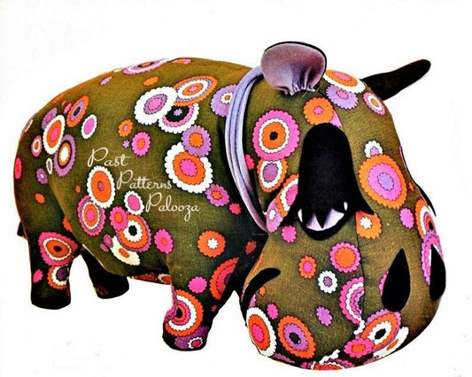 Vintage Sewing Pattern 30" Heloise Hippo Groovy Mod Soft Toy Doll Cotton Print Fabric PDF Instant Digital Download Sewn Funky Stuffed Animal